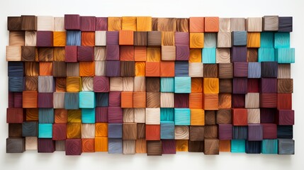 a colorful isolated wood art pieces adorn the pristine white background, creating an enchanting composition of texture and color.