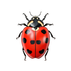 Top view of a ladybug isolated on a cut out PNG transparent background
