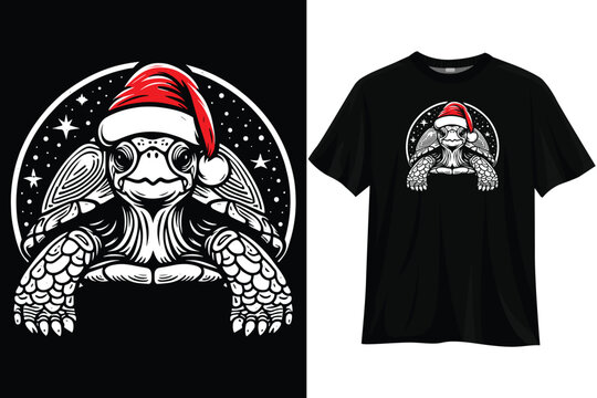 Graphic of a turtle wearing a Santa hat t-shirt design