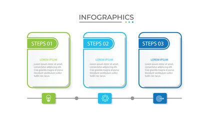 Process business infographic thin line with square template design with icons and 3 options or steps.