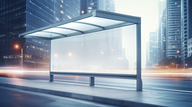 blank white mock up of light box in a bus stop. advertising poster banner mockup at bus stop