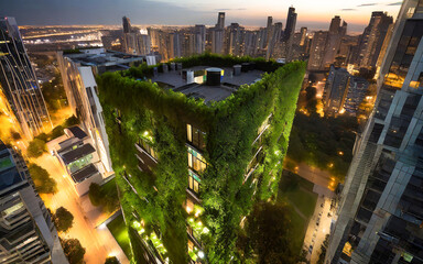 High-rise building covered in plants to reduce the temperature