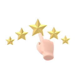 Rating icon. Star 3d illustration flat design. Feedback concept. Evaluation system. Positive review. Quality work. Man's finger points to the star.Supports PNG files with transparent backgrounds.
