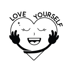 Love yourself doodle vector outline Sticker. EPS 10 file