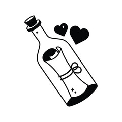 Message bottle doodle vector outline Sticker. EPS 10 file