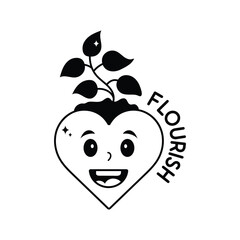 Love Flourish doodle vector outline Sticker. EPS 10 file