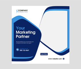 Corporate modern digital marketing social media post design in blue and white color for company, business, brand, branding, education, technology etc.