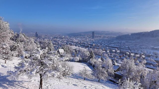 Winterthur im Winter - Drohne - 4K