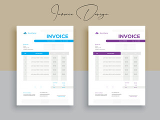 Business invoice form template. Invoicing quotes, money bills or pricelist and payment agreement design templates. Tax form, or payment receipt.