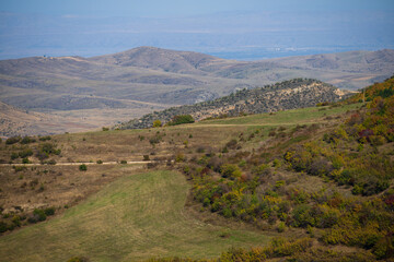 Rural landscape with fields and mountains, Armenia