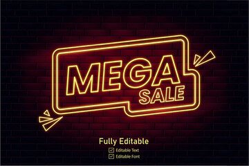  vector neon mega sale sign lettering text
