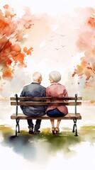 Senior couple sitting on the bench. Happy grandparents in the park