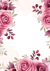 Pink and red elegant watercolor background with flora and flower