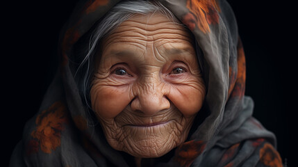 Beautiful older senior woman grandmother smiling cheerfully reflecting life full of love, AI Generated
