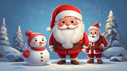 Santa Claus characters and icons in isolated background