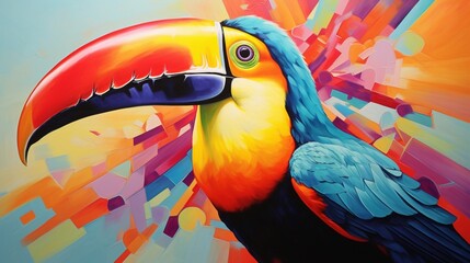 a colorful portrayal of a toucan, its vibrant beak and exotic appearance depicted in striking colors on a pristine white canvas, symbolizing the diversity of tropical birds.