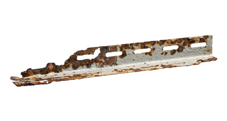 Rusty slotted steel angle (with clipping path) isolated on white background