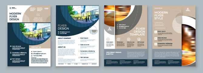 Flyer Template Layout Design Set Corporate Business Annual Report Catalog Magazine Brochure Mockup Creative Modern Bright Concept Circle Round Beige Luxury Shape - obrazy, fototapety, plakaty