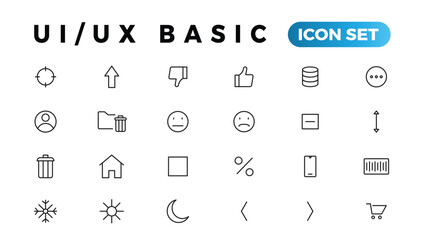 Basic User Interface Essential Set. ui/ux Line Outline Icons. For App, Web, Print. Editable Stroke.