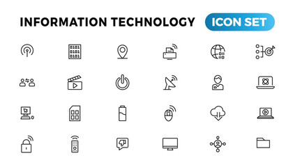 Information technology line icons collection. Big UI icon set in a flat design. Thin outline icons pack