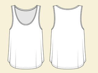 Women Tank Top fashion flat sketch template. Technical Fashion Illustration. 