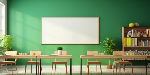 Bright classroom with colorful furniture and educational posters. - obrazy, fototapety, plakaty