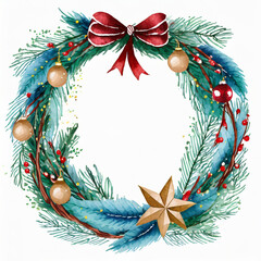 Fototapeta na wymiar Christmas wreath. White background. Generative AI