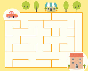 Maze activity sheet for children. Cute maze for kids. Kids labyrinth puzzle. Maze puzzle game for children with cute cartoon.