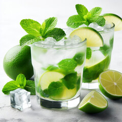 Mojito cocktail with mint and lime isolated on a white background. ai generative