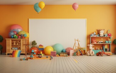 Colorful Playroom with Blank Whiteboard