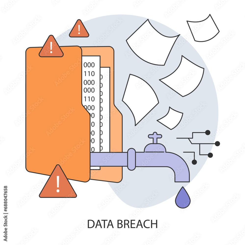 Poster data breach or leak. confidential information database breakout. cybersecurity threat. hacker got ac