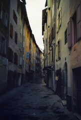 Fototapeta na wymiar analog photography street in briaçon in the alps color film