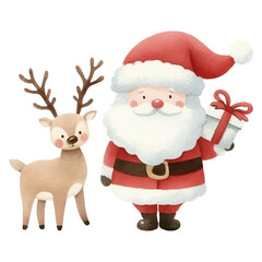 サンタクロースとトナカイの水彩イラスト素材