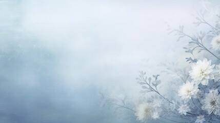 Obraz na płótnie Canvas Mystic Arctic Floral Zen Avantgarde Background in the Colors Moonlit Silver, Ash Grey and Sky Blue - Winter Zen Flower Backdrop - Winter Flower Wallpaper created with Generative AI Technology