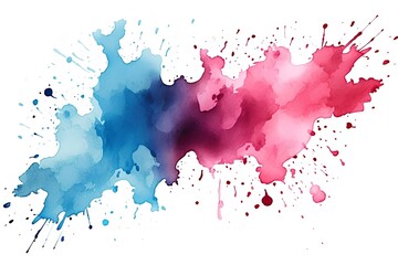 Spot with splashes of blue red watercolor paint, isolated on a white background.