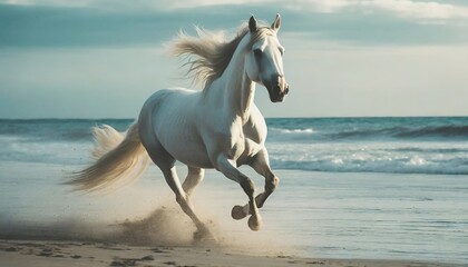 Obraz na płótnie Canvas horse running on a beach on front of ocean