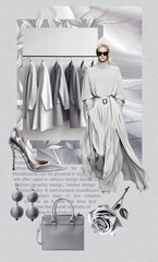 Fashion aesthetic colors moodboard, Hand made, magazine clipping collage. Top color of the season grey. Design of collage made without ai generative