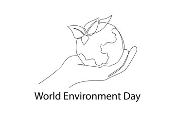 One continuous line drawing of World Environment day concept. Doodle vector illustration in simple linear style.