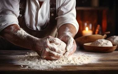 Fotobehang Tradición en Cada Masa: Panadero Experto manos de panadera creando pan de masa madre y pan artesanal para horneado © ClicksdeMexico