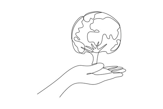 One continuous line drawing of World Environment day concept. Doodle vector illustration in simple linear style.