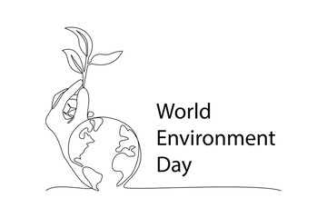 One continuous line drawing of World Environment day concept. Doodle vector illustration in simple linear style.