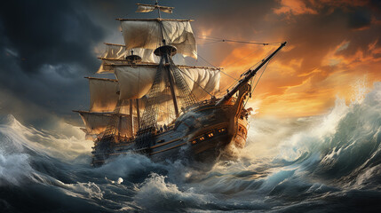 3d rendered photo of ship on the ocean made with generative AI