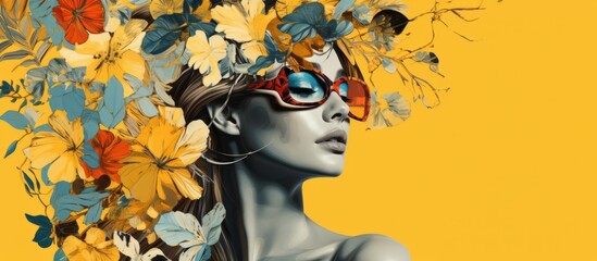 woman and variety of flower graphic poster collage mix media creative poster fashion stylish beautiful woman campaign [poster banner commercial advertising template background - obrazy, fototapety, plakaty