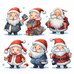 santa, christmas, claus, holiday, cartoon, xmas, vector, santa claus, winter, hat, gift, illustration, celebration, set, happy, character, fun, cute, smile, season, year, isolated, beard, red, decembe