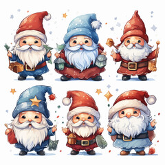 christmas, santa, claus, holiday, xmas, winter, santa claus, cartoon, vector, snow, celebration, gift, happy, hat, illustration, set, decoration, season, snowman, year, merry, card, fun, cute, decembe