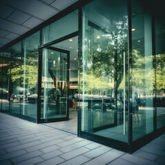 Glass doors of office building
