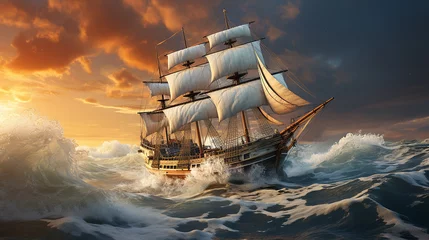 Deurstickers 3d rendered photo of ship on the ocean made with generative AI © Xaprushu