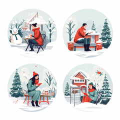 cartoon, vector, illustration, people, icon, woman, art, christmas, symbol