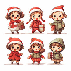 christmas, santa, cartoon, xmas, holiday, claus, vector, winter, set, santa claus, gift, hat, illustration, celebration, character, snowman, decoration, fun, elf, kid, baby, year, season, children, ic