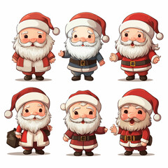 christmas, santa, claus, santa claus, holiday, cartoon, xmas, vector, winter, red, hat, illustration, gift, celebration, happy, isolated, white, character, set, fun, snow, cute, merry, smile, beard